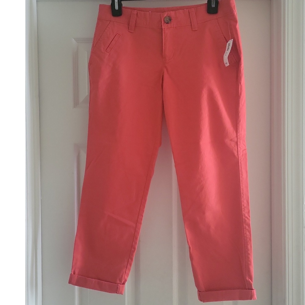 Old Navy Pixie Chino Pants Coral Pink Cuffed Mid Rise Straight Leg Size 2 NWT